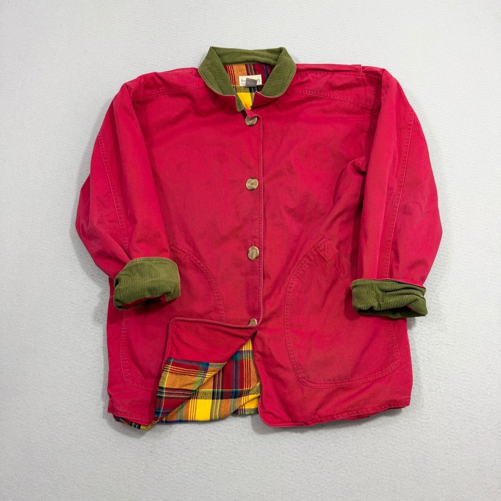 Vintage Boundary Waters Barn Jacket Medium Plaid Lined Corduroy Trim Barn Coat